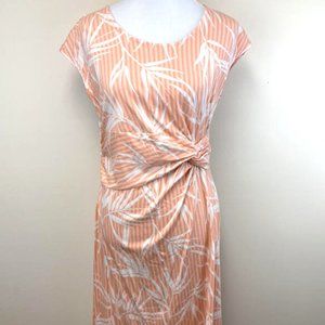 Lands End MP M Petite Peach White Floral Side Knot Dress Cotton Knit